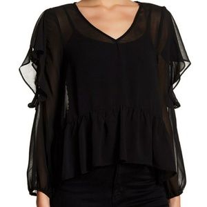 Halogen – Ruffled Cold-Shoulder Peplum shirt New 